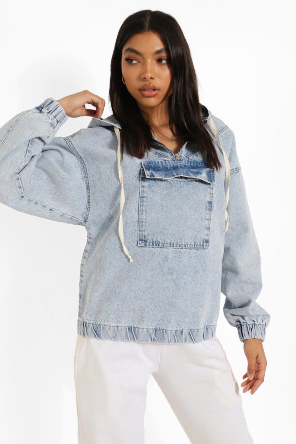 Tall Hooded Pull Over Denim Jacket boohoo NZ